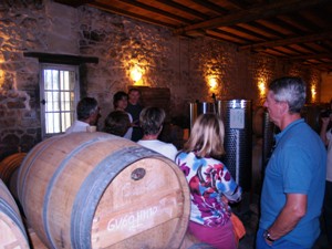 Visit of the cellar to see where the wine ages in oka barrels