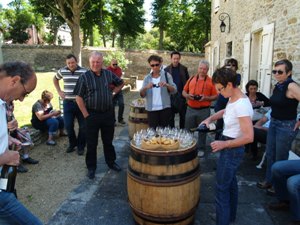 Wine tasting in the courtyard Domaine Chapelle, Santenay, Burgundy