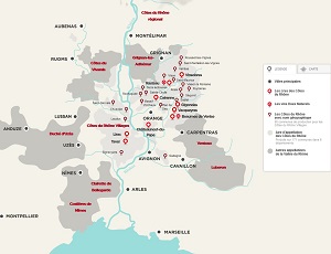 A map of the Rhone Valley wine appellations