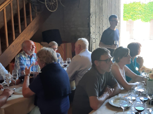 Tasting the wines over lunch in the old barn at the château 